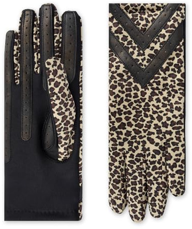 Isotoner Water Repellent Touchscreen Chevron Heritage Spandex Gloves Gants, Léopard-Smartdri, S-M Femme