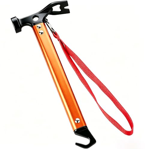Carbon Steel Aluminum Camping Hammer, 12 Small Lightweight Three-in-One Functional Tent Stake Hammer for Hiking Kit Orange