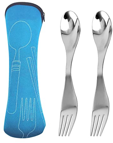 EQLEF Göffel Spork, 2PCS Reise Spork mit Fall 2 in 1 Camping Spork im Freien Löffel Gabel Tragbare Spork Besteck Wiederverwendbare Reise Utensilien für Picknick