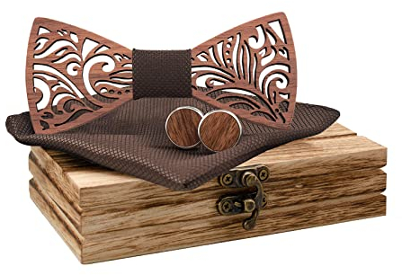 Mr.Van Papillon Legno Uomo Set di Papillon Fatto a Mano, Misura Regolabile, Stile Classico, Scatola di Legno (Inclusi Gemelli,Fazzoletto E Papillon) Per Feste Di Matrimonio