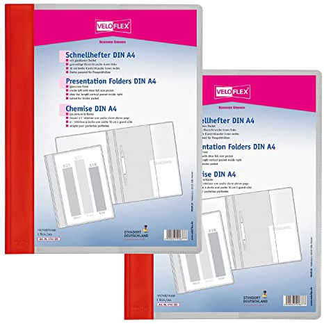VELOFLEX Veloform A474102 File Folder, Pack of 2, DIN A4, Light Red, PVC, Crystal Clear Front Cover, Suitable for Document Wallets