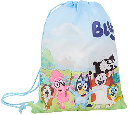Bluey Kordelzugbeutel für Jungen und Mädchen, Turnbeutel, Schwimmtasche, Kinder, Schule, Kindergarten, Rucksack, blau / grün, Einheitsgröße, Tasche mit Kordelzug