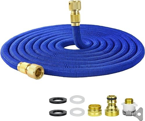 5M Expandable Garden Hose, Retractable Flexible Never Kink Hose Pipe with 3/4, 1/2 Fittings, Flexible Expandable Garden Hose for Watering Flowers/Plants, Cleaning Car, Watering Garden/Lawn