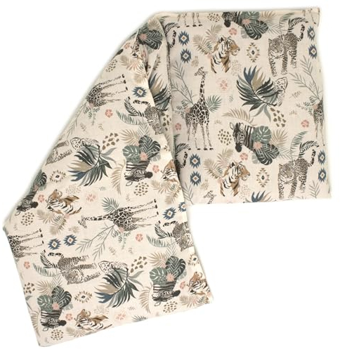 Cojín de huesos de cereza, 20 x 50 cm, 3 cámaras, tejido orgánico animales salvajes, cojín térmico 2 en 1 y cojín frío, se puede calentar en microondas y horno