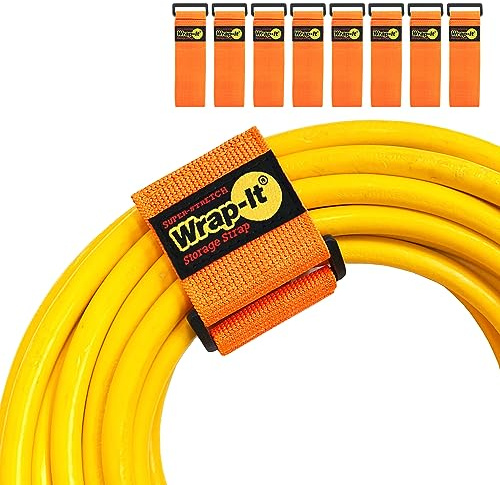 Correas de Wrap-It Storage superelásticas – (8) 12 Pulgadas Naranja – Correas elásticas de Gancho y Bucle – Organizador de Cables de extensión, Correas de Manguera y Cables, Envoltura de Cable,