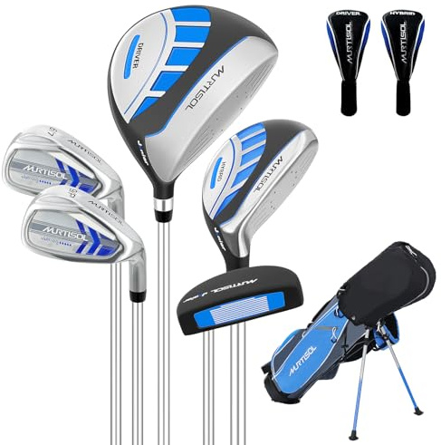 XDriveMax 6 Pieces Kids Golf Club Set, Junior Golf Club Set Ages 9-12 Includes Stand Bag, 1# Drive, 5# Hybrid, 6/7#, 9/P# Irons and Putter Right Hand for Boys Girls