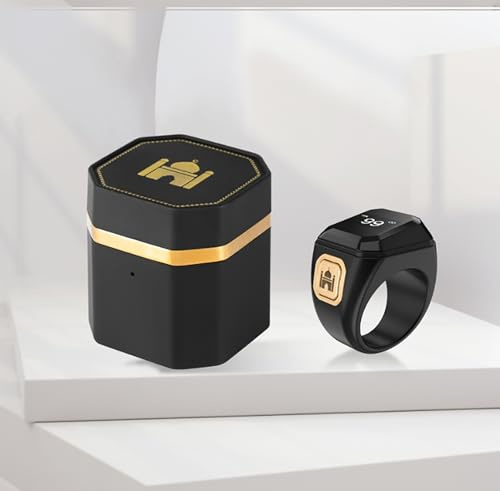 Muslimsk Smart Ring, Tasbeeh-disk Med OLED-skärm Och Laddningslåda, Zinklegeringstall, 5 Böntidspåminnelse, Snygg Och Ungdomlig, För Män Och Kvinnor, Stöder Flera Språk