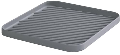 HvOvMvE Vassoio organizer in silicone per lavello da cucina e bagno, vassoio per lavastoviglie, vassoio versatile per bagno e cassetti, piano di lavoro antiscivolo (grigio)
