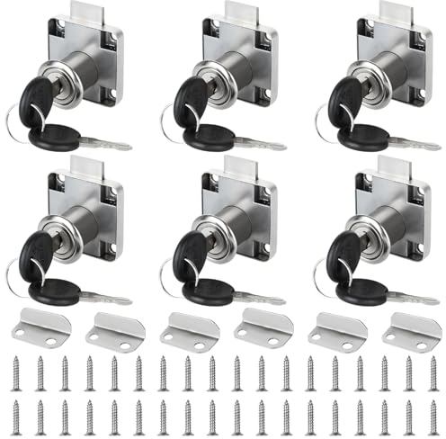 MUXHEL Juego de 6 cerraduras para armarios, 20 mm, cerradura para muebles con llave, cerradura con llave, cerradura para muebles, cerradura atornillable, juego para cajones y armarios