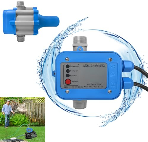MAYTIIMO 1100 W Druckschalter Wasserpumpe, 10bar Pumpensteuerung mit Eurokabel, Druckregler mit Trockenlaufschutz, IP65 Elektronische Druckschalter für Überdrucküberwachung und Leckageanzeige
