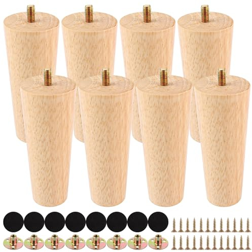 GBACHOOSE 8 patas de madera para muebles de 12 cm, patas de madera para muebles con placas de montaje y tornillos, patas cónicas para muebles, para mesa, sofá, cama, otomana, armario, sofá