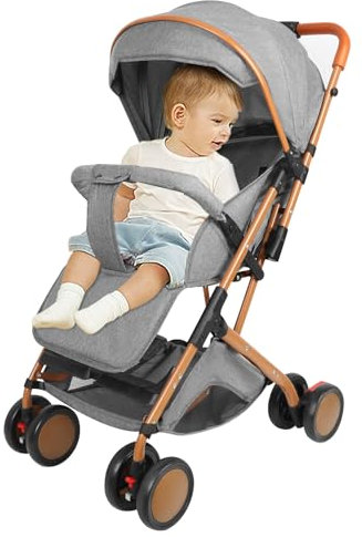 Kinderwagen, 0 – 6 Jahre, 0 – 35 kg, Kinderwagen für Babys, leicht und kompakt, verlängerte Position, Einstellung der Rückenlehne bis zur Liegeposition, leicht und handlich, Transporttasche, sehr