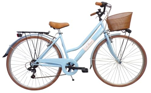 Cicli Tessari - bicicletta da donna bici da città city bike da passeggio 28'' con cambio vintage retro' cesto anteriore (azzurro)