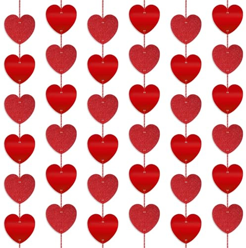 JOFONY Valentines Day Decoration, 6x1m Heart Hanging Decorations Hanging Strings Romantic Valentines Day Red Hearts Hanging Garland for Valentine's Day Decors