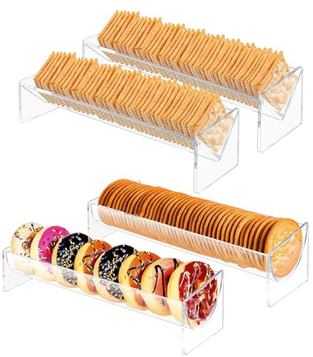 Lainballow 4 Pcs Cracker Serving Tray, Clear Acrylic Cracker Holder, Rectangular Cracker Display Stand, Food Display Tray for Party, Events, Wedding, Christmas, Home, Buffet (V Shape, U Shape)
