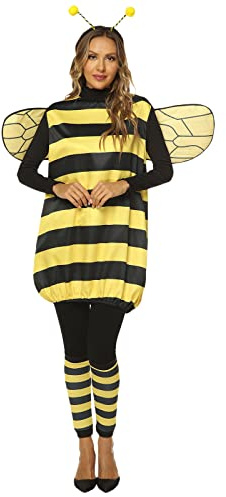 LYSINK Dam bi-kostym cosplay kläder rolig biklänning med vinge pannband benärm 4 delar halloween festkläder (01 gula vuxna, L)