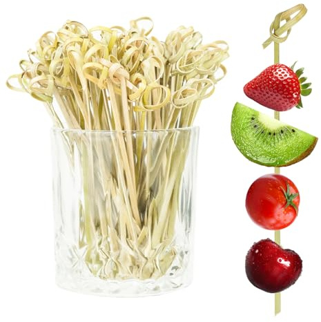 100PCS Cocktail Picks Bamboo Skewers for Appetizers, Fancy Toothpicks for Appetizers, 4.7 Inch Long Decorative Knot Bamboo Cocktail Sticks for Party Drinks Food Fruit Charcuterie Boards Accessories