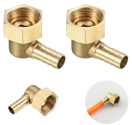 10mm Púas a G1/2 Hembra Rosca Tubería x 2uds Latón Codo Espiga Manguera Montaje Giratorio, Adecuados para Sistemas de Aire, Agua, Combustible y Neumáticos, Color Oro