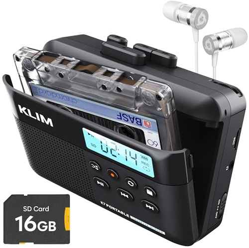 K7 Cassette Player con auricolari Fusion - Convertitore Cassette MP3 - Lettore Cassette Audio Portatile - Microfono e Altoparlante Incorporati - Batteria Ricaricabile - Scheda SD da 16 GB - Nero