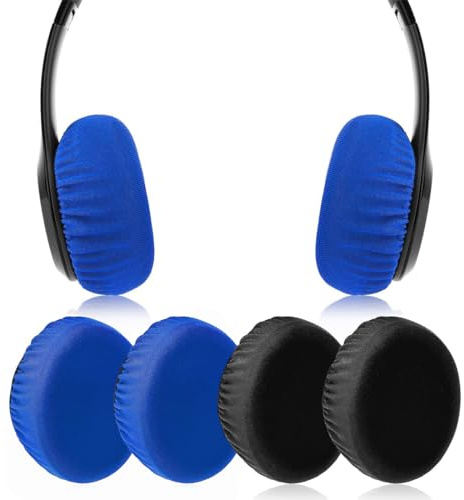 KIRZAX Lot De 4 Housses De Casque Extensibles Et Lavables,Coussinets d'Oreilles pour Casque,Protection contre la Sueur,Contre La Saleté, pour Salle de Sport,Jeux (Noir+Bleu)