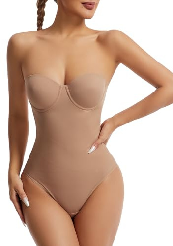 FEOYA Body moldeador para mujer, con control de abdomen, sin tirantes, con brasier moldeador de cuerpo, correas extraíbles, chaleco adelgazante de espalda baja
