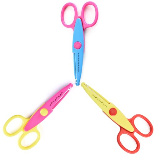 BAHME 3 Forbici Zig Zag Bambini (13.5x6.2cm), Forbici per Craft Bambini da 4 Anni In poi