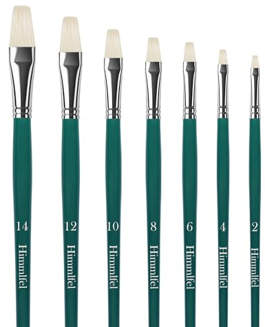 Himmlfel set di pennelli piatti, 7 pezzi pennelli piatti con setole di maiale per pittura a olio, acrilico e guazzo