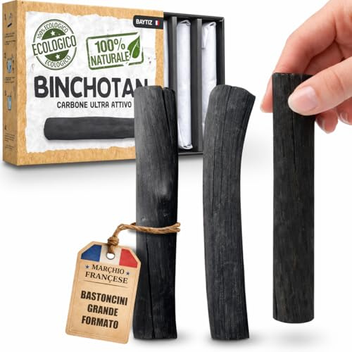 BAYTIZ ® Binchotan ekologiskt vattenfilter x3 - aktivt kolbad för rening av kranvatten - vegetabilisk renare trä vattenkaraff lukt ren filtrering dricksfilter bambu aktiv