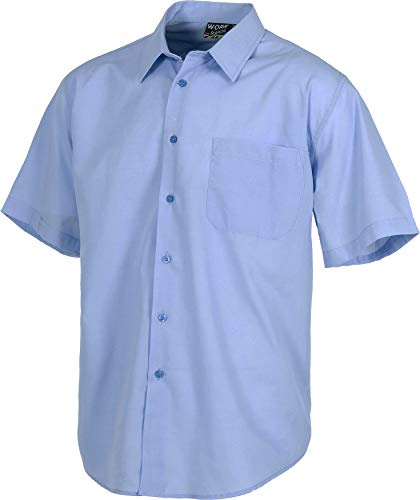 WORKTEAM Camisa de Manga Corta con Cuello Clásico, Botones y Bolsillo de Pecho, Tejido Ligero. Hombre Celeste 46