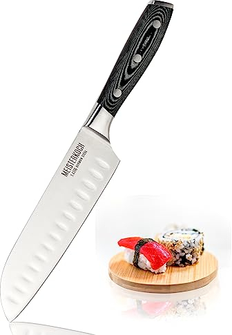 MEISTERKOCH Santokumesser Messer Küchenmesser | 17,5 cm Klinge aus rostfreiem deutschen Edelstahl | ergonomischer Micarta-Griff mit Fingerschutz, 3-fach vernietet