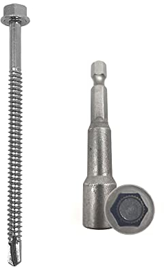 DOJA Industrial | Tornillos Autotaladrantes sin Arandela 6,3x100 + Vaso Taladro M10 | PACK 50 de Tornillos Autoperforantes Autorroscantes Hexagonales + 1 Llave de Vaso Torx | para Chapa Tejado, Placa