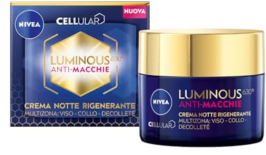 NIVEA Luminous630 Anti-Macchie Crema Notte Rigenerante 50 ml, Crema viso antirughe e antimacchia, Crema viso Acido Ialuronico e Thiamidol brevettato, Crema antimacchie viso per una pelle rinnovata