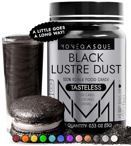 MONÉGASQUE Black Edible Glitter for Drinks & Cakes, Lustre Dust, 15g | Black Edible Lustre Dust for Halloween Cocktails, Cakes & Party Drinks - Kosher, Halal, Vegan, Tasteless