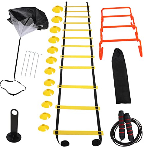campMax Agility Ladder Football Training Equipment - Includes Agility Ladder,Jump Rope, Agility Hurdles, Disc Cones,Soccer Training Equipment with Bag for Youth Adults