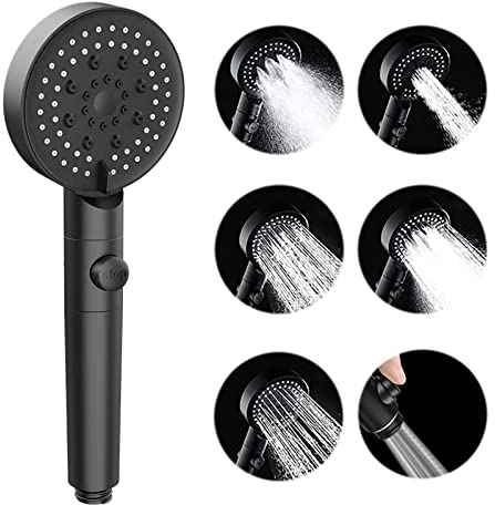 GEFIRE Doccetta a Mano ad alta Pressione a 5 Modalità con Interruttore di Pausa ON/OFF, Soffione Doccia alta Pressione, Ugello Anti-intasamento Doccino per Doccia Facile da Installare (Nero)