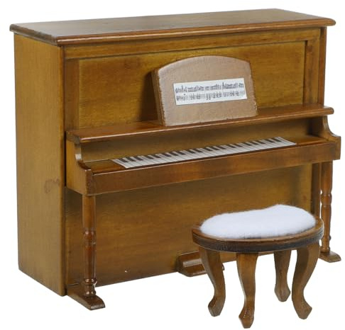 HEMOTON Ensemble de piano miniature et tabouret en bois pour maison de poupées, mini meubles de maison, décoration 13 x 10,2 x 5,5 cm, modèle de piano vertical réaliste pour micro paysage