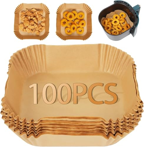 Ciusdkler Quadrat Zubehör Heißluftfritteuse, 20-24cm Airfryer Backpapier, Antihaft Einwegschalen Luftfritteuse, Backpapier für Heißluftfritteuse Ninja (100 Stück)