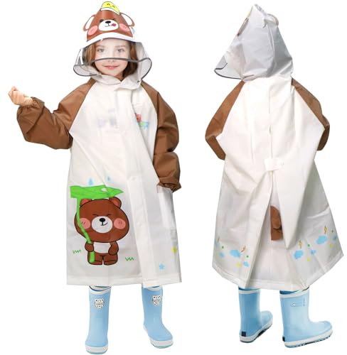 ANYOO Wasserdichte Regenponcho mit Kapuze für Kinder, Leichter Regenmäntel Regencape EVA mit Lang Ärmeln und Schulranzen für Mädchen Jungen Größe 100-110cm Wandern Schule Radfahren Camping Reise