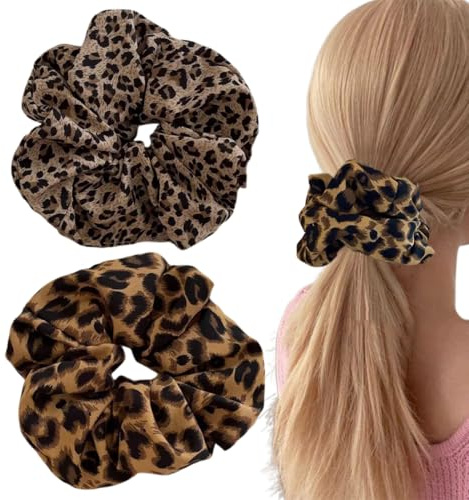2 PCS Elastici Capelli Donna, scrunchies per capelli con stampa leopardata, Elastico in tessuto con elastico a spirale all'interno, Comodo elastico per capelli da donna e da uomo