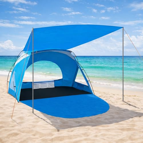 Beach Tent, Portable Sun Shelter for 2/3/4/6-8 Person with UPF 50+ UV Protection, Easy Setup Waterproof Beach Shade Canopy Cabana for Family Outdoor and Picnics, Fishing with Carrying Bag