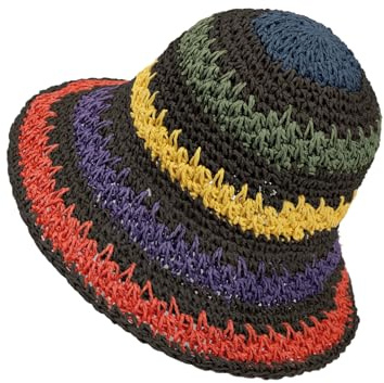 JIAHG Chapeau de Paille Femme Pliable Chapeau Melon Souple à Rayures Multicolore Bob Pêcheur Respirant UV Protection Capeline de Plage Voyage Camping
