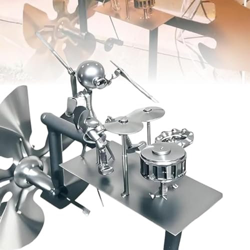 Starnearby Mulino a Vento in Metallo Fatto a Mano, Statua Decorativa di Percussionista, Batterista di Scultura Cinetica, Girandole a Vento Decorazione per Giardino, Patio, Cortile (Argento)