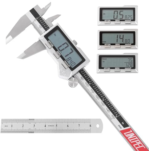 6 inch Stainless Steel Digital Caliper (IP54) & Stainless Steel Rule Set, Easy Switch from Inch/Metric/Fraction, Splash-Proof Protection with Large LCD Display – DIY/Household