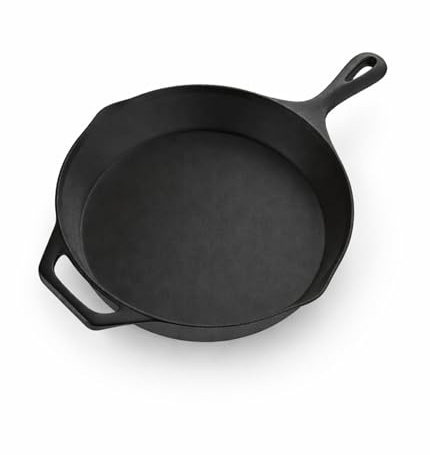 Miloll 12 Pre-Seasoned Cast Iron Skillet – 2 Handles, Oven & Induction Compatible, Ideal for Steaks & Meats