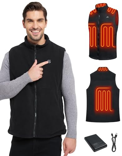 WUEAOA Veste Chauffante Homme, Gilet Chauffant Homme,Avec Batterie 10000mAh,Gilet Chauffant Electrique Légère Avec 6 Panneaux Chauffants Agrandis,Le Travail En Extérieur, la Randonnée, la Pêche, Hiver