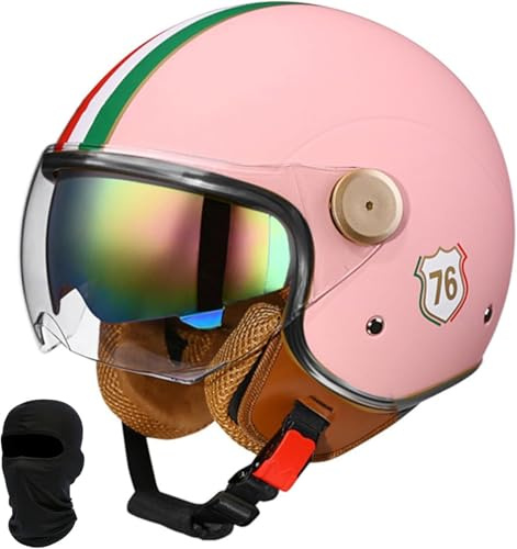 Caimcie Casque 3/4 pour Scooter, Casque de Moto rétro, Casque Jet avec Double visière, Doublure Confort, homologué ECE/Dot, Casque de Moto Demi-Coque pour Adultes, Hommes et Femmes L,L=59-60cm