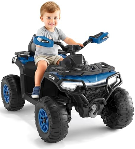 Quad Elettrico per Bambini 12V Tutto-Terreno, ATV 4 Ruote per Bambini da 3 a 8 Anni, 2 Motori 35W, Telecomando Parentale, Batteria 12V 4,5Ah, Fari LED, Bluetooth – 95 x 56 x 55 cm