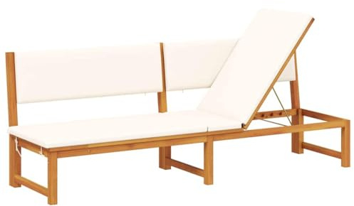 Foknhdi Lettino da giardino in legno di acacia massiccio con cuscino imbottito, schienale regolabile, robusto lettino relax per giardino, balcone e terrazza, finitura naturale a olio, 200 x 57 x 75 cm
