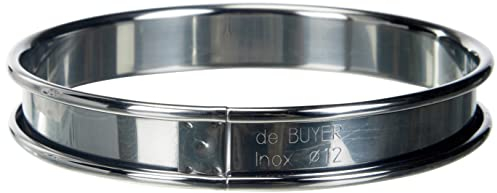 De Buyer - Cercle à tarte rond en inox à bord roulé - 12 x 2 cm - Surface Lisse, Démoulage Facile, Pour des Résultats Sans Défaut et Délicieux, Argent