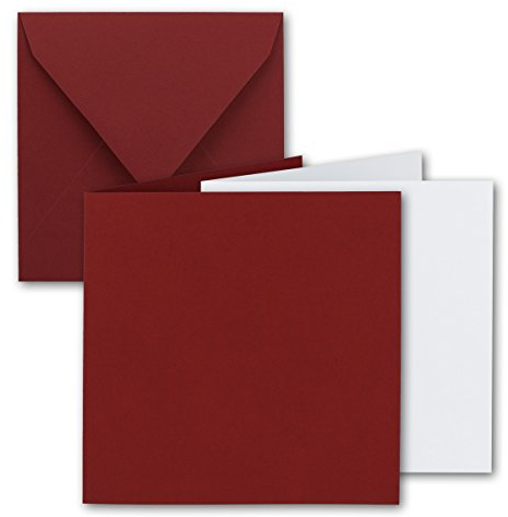 20x Quadratisches Falt-Karten Set - 15 x 15 cm - mit Brief-Umschlägen & Einlegeblättern - Dunkelrot - FarbenFroh by GUSTAV NEUSER